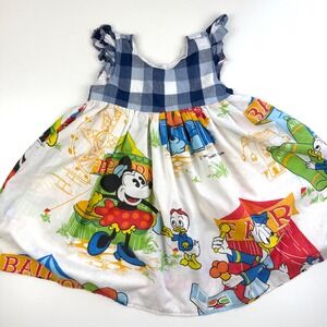 Handmade Vintage Disney Carnival Print Dress 2T Multicolor Retro Gingham Ruffle